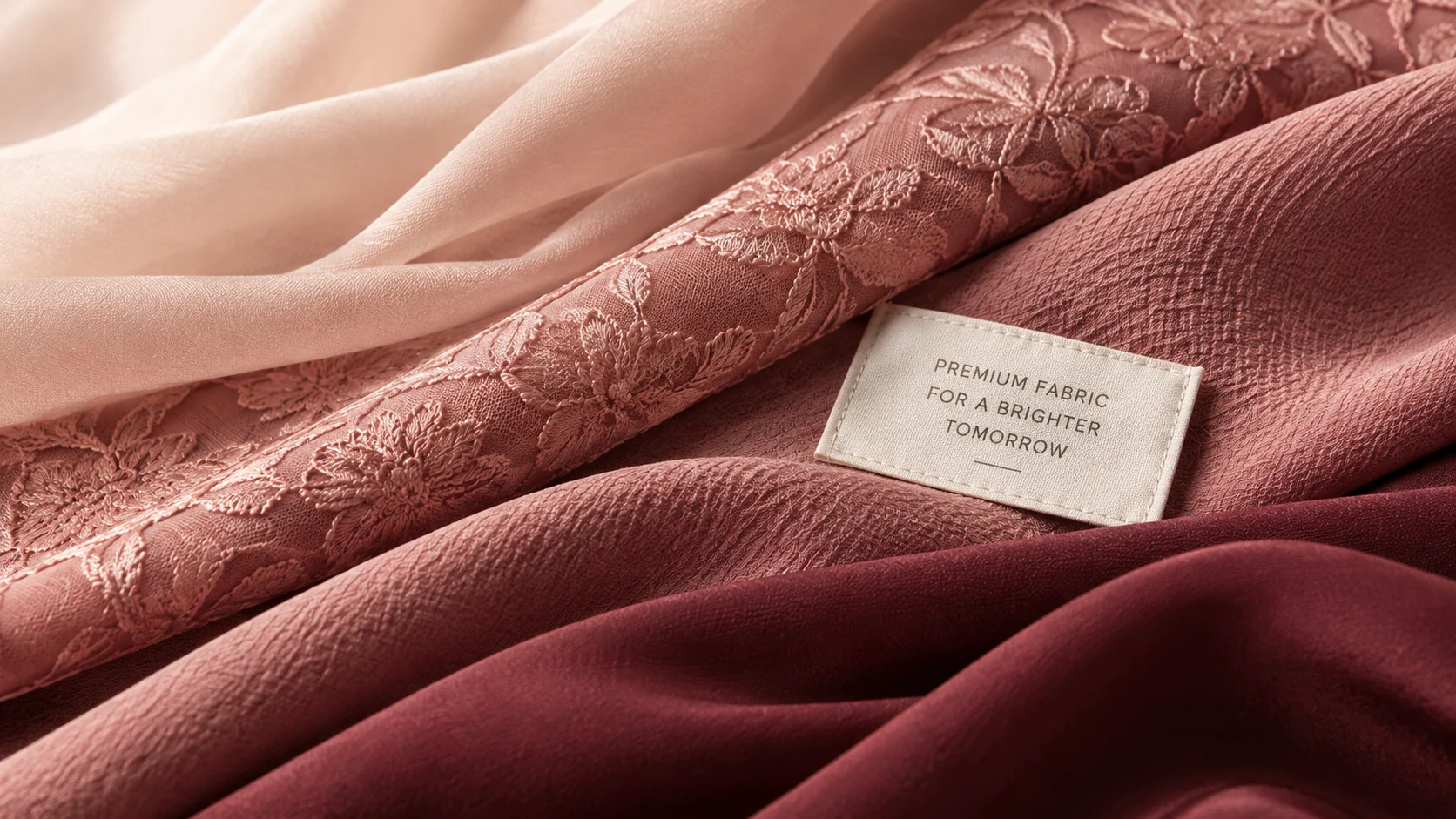Blush, floral, and burgundy fabric options with a woven label detail.